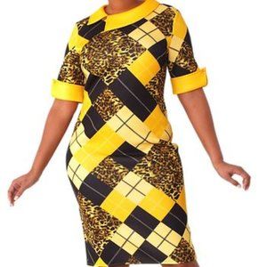 Yellow & Black Leopard and Plaid Scuba Dress NWT 1X